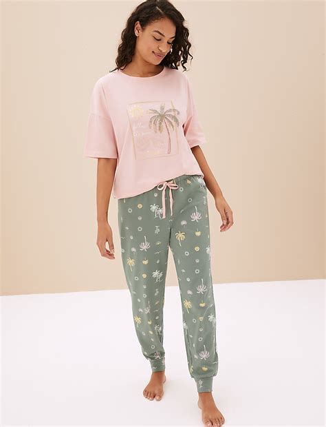 Buy Pure Cotton Palm Cuffed Hem Pyjama Bottoms at Marks & Spencer