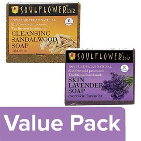Soulflower Cleansing Sandalwood Soap + Lavender Soap each of 150g ...