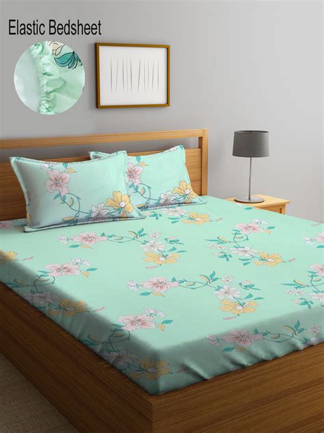 Klotthe Multi Floral 300 TC Cotton Blend Elasticated Double Bedsheet w ...