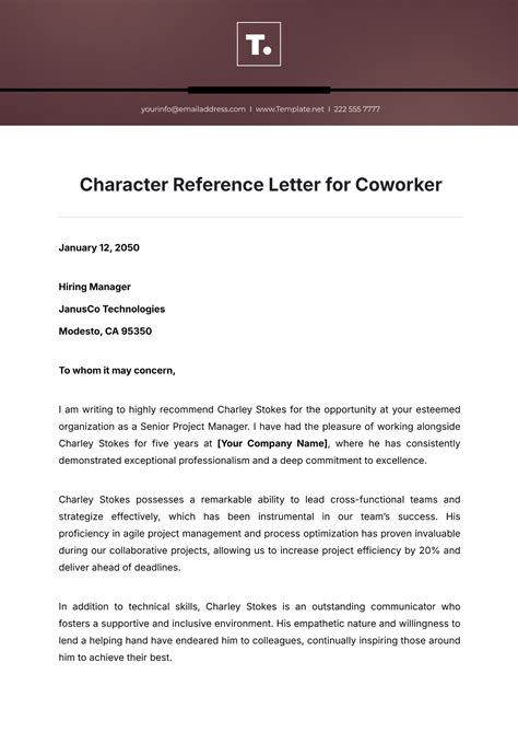 Free Character Reference Letter for Military Template to Edit Online