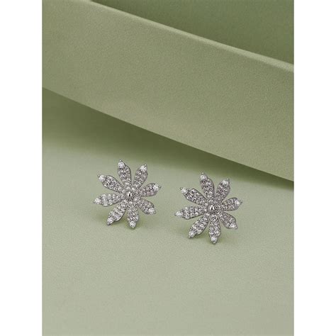 Buy Carlton London Rhodium Plated Cz Floral Stud Earring For Women Online