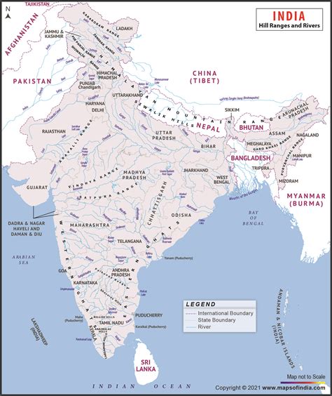 Mountain Ranges of India, map showing hill ranges and major rivers in ...