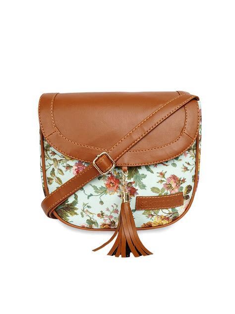 Sakwoods Women Printed Canvas Green And Tan Floral Sling Bag : Amazon ...