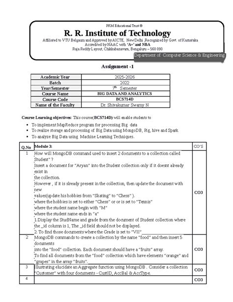 BDA Assignment 2 - BCS714D: Big Data and Analytics Tasks - Studocu