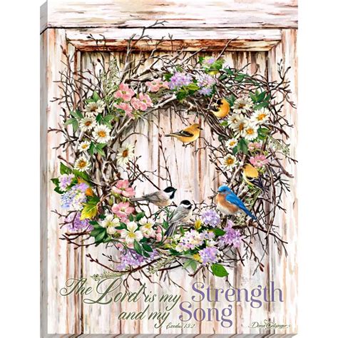 White and Blue Spring Wreath Canvas Rectangular Wall Art Decor 18" x 24"