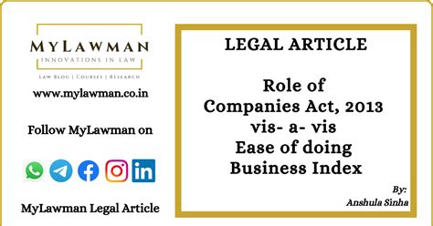 [Legal Article] Role of Companies Act, 2013 vis- a- vis Ease of doing ...