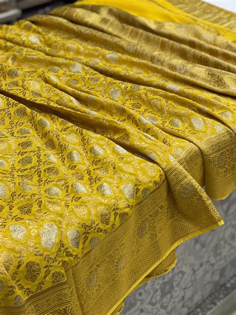 Yellow Sona Roopa Banarasi Khaddi Georgette Saree