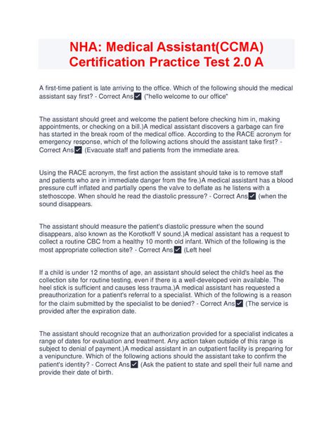 NHA: Medical Assistant(CCMA) Certification Practice Test 2.0 A | Exams ...