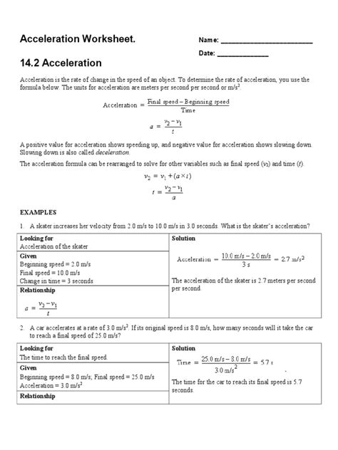 Image result for Calculating Acceleration Worksheet