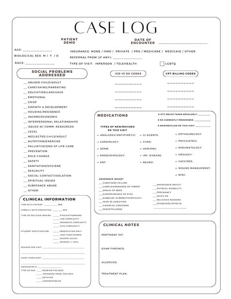 Nurse Practitioner/med Student Clinical Case Log, Printable Case Log, NP Student Clinical Notes ...