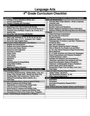 4th Grade Curriculum Checklist - Fill and Sign Printable Template Online