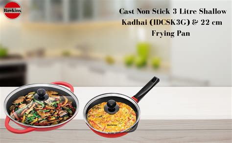 Buy Hawkins Die Cast Non Stick 3 Litre Shallow Kadhai (IDCSK3G) & 22 cm ...