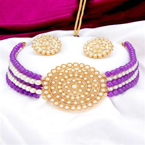 Buy Sukkhi Adorable Gold Plated Purple & White Pearl Choker Necklace ...