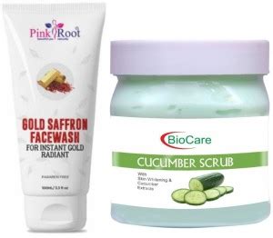 PINKROOT Gold Saffron Facewash 100ml and Biocare Cucumber Scrub 500ml ...