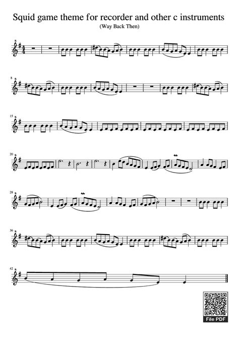 [Sheet] Squid game theme for recorder and other c instruments PDF ...