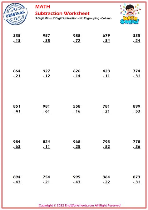 3-Digits Subtraction Worksheets and Exercise - Engworksheets