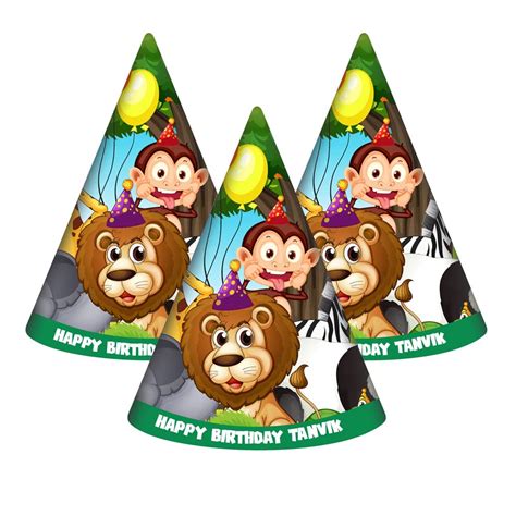 THE BLU PARTY Jungle Safari Theme Birthday Hat with Baby Name for ...