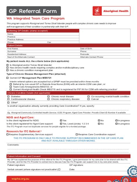 Fillable Online WA Integrated Team Care Program - Home PageWAPHA Fax ...