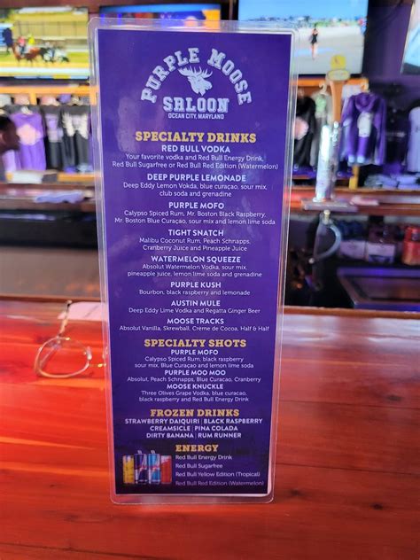 Menu at Purple Moose Saloon pub & bar, Ocean City