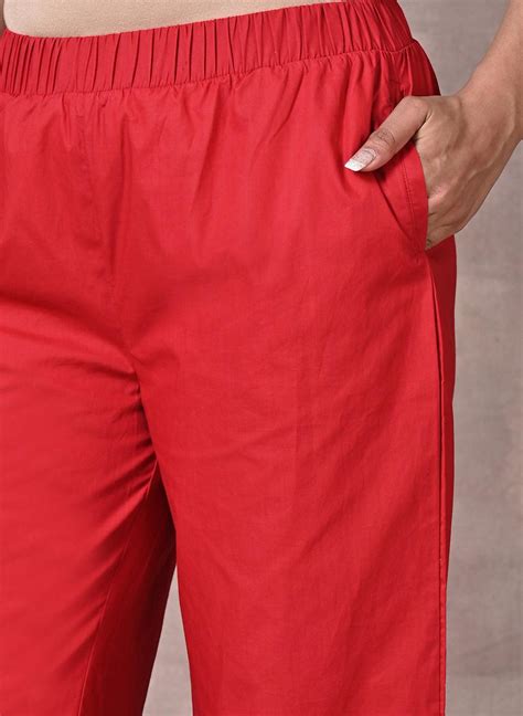 Red Flared Palazzo with Hem Cut Work-PT0388-1 – Lakshita