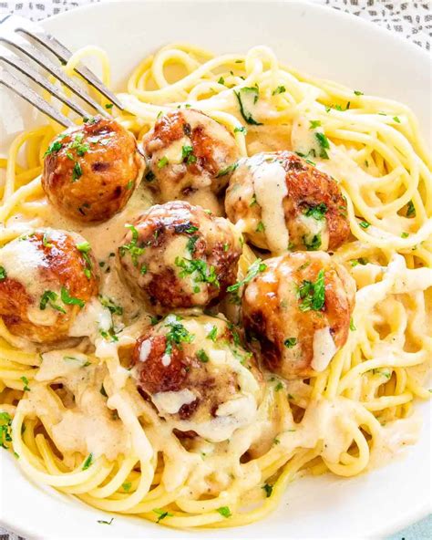 Chicken Meatballs Alfredo - Craving Home Cooked