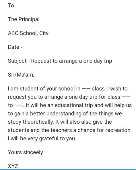Letter to principal requesting permission for class to plan a two day ...
