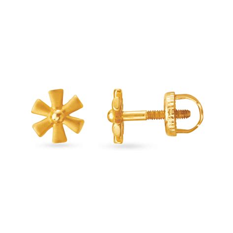 Contemporary Floral Gold Stud Earrings for Kids