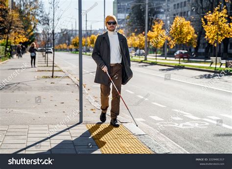 Blind Man Walking Stick Walks On Stock Photo 2229481317 | Shutterstock