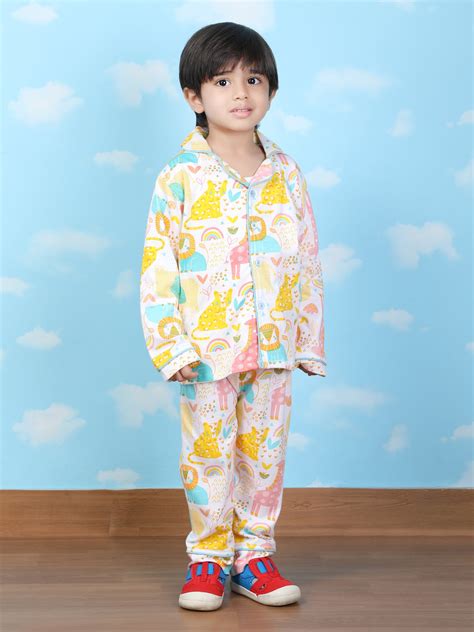 Polka Tots Full sleeve Animal print Night suit - Multicolor – PolkaTots.in
