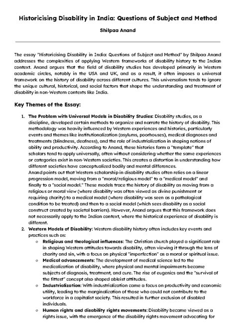 Historicising Disability in India: Subject, Method, and Cultural ...
