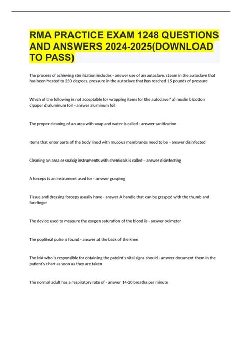 RMA Practice Exam QUESTIONS and ANSWERS (download to pass) - RMA ...