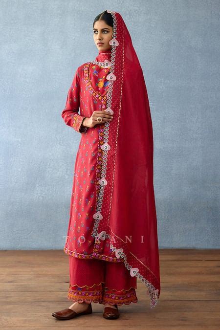 Buy Red Cotton Silk Dil Surkh Aaliyah Overlap Panel Kurta Pant Set For ...
