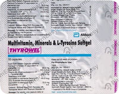 Thyrowel Strip Of 10 Capsules: Uses, Side Effects, Price & Dosage ...