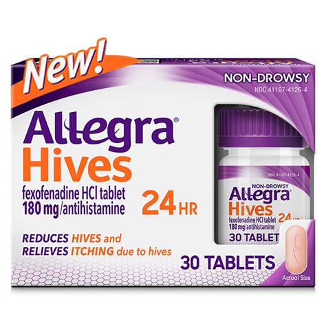 Allegra Hives 24 Hour Non-Drowsy Antihistamine Medicine Tablets for ...