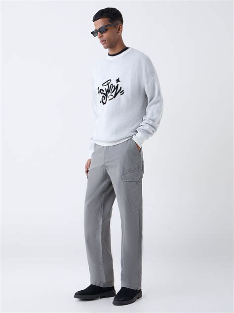 Buy Nuon Light Grey Typographic Relaxed-Fit Sweater from Westside