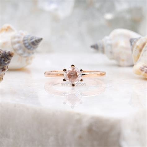 Round Rose Cut Salt and Pepper Lab Diamond Ring – Minimal Carbon