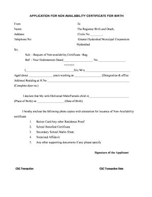 Non Availability Of Birth Certificate Form 10 Pdf - Fill and Sign ...