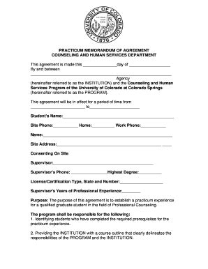 Fillable Online uccs PRACTICUM MEMORANDUM OF AGREEMENT.doc - uccs Fax ...