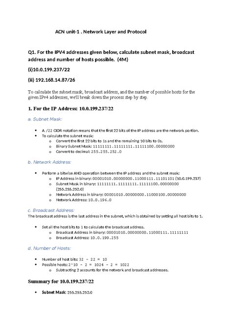 ACN div-A Unit-1 Networking Layer Numerical Solutions - Studocu