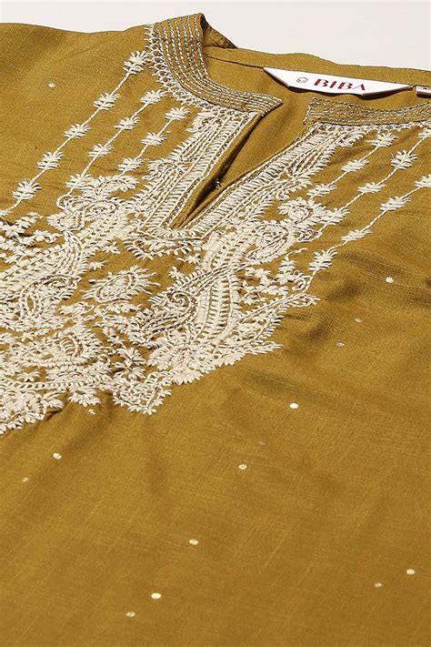 Buy Olive Green LIVA Straight Printed 2 Piece Set Online at Biba India