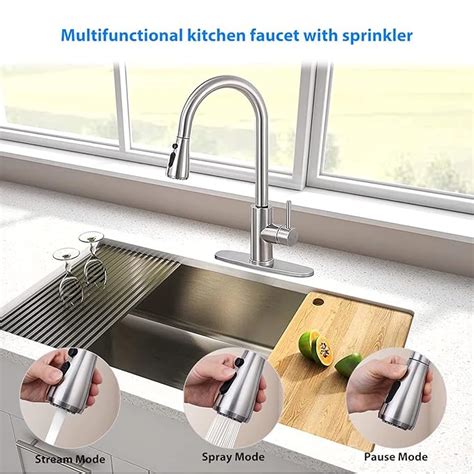 mansico Single Handle High Arc Brushed Nickel tap Pull Out Kitchen ...