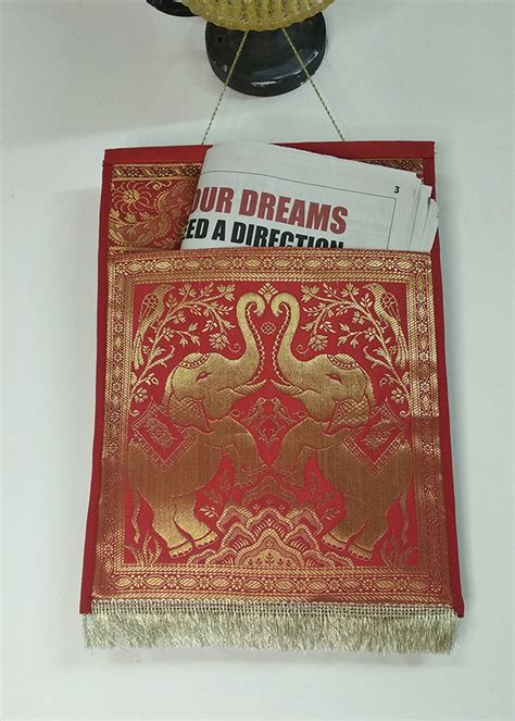 Get Red Elephant Multi Purpose Silk Wall Hanging Magazine Organiser ...