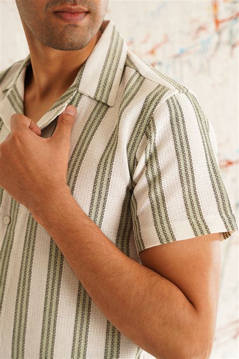 Classic Striped Spread Collar Cotton Curved Casual Shirt – Indian Needle