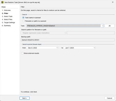 5 0 0:Hyper-V Restore - SEPsesam