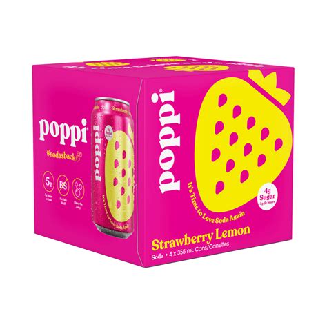POPPI Sparkling Prebiotic Soda Strawberry Lemon, 4 x 355 ml – Rise Market