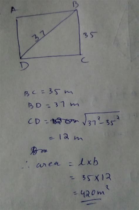 Find the area of a rectangular plot one side of which measures 35 m the ...