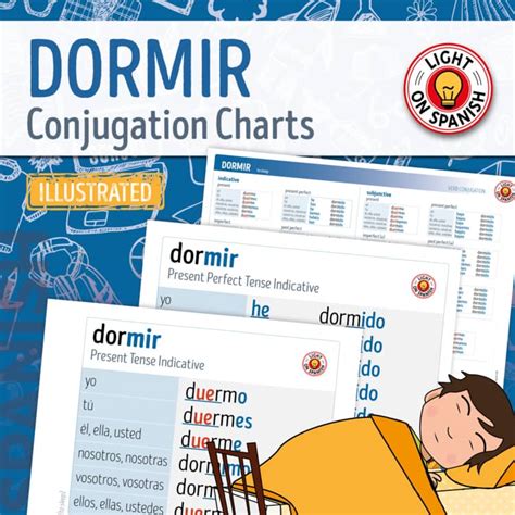 Spanish Verbs DORMIR Illustrated Conjugation Charts by Light On Spanish