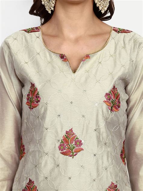 Buy Elegant Cream Modal Chanderi Sequence Work Straight Suit Set ...