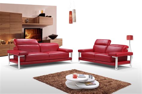 Chic Fiery Red Two Piece Top Grain Leather Living Room Set Milwaukee ...