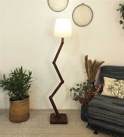 Solid Wood Flex Beige Fabric Lampshade Floor Lamp With Brown Base